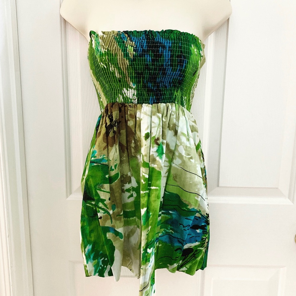 Green Multicolor Strapless Dress